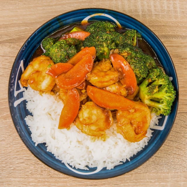 Shrimp Broccoli Over Rice.