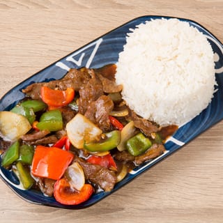 L. Green Pepper Steak Over Rice